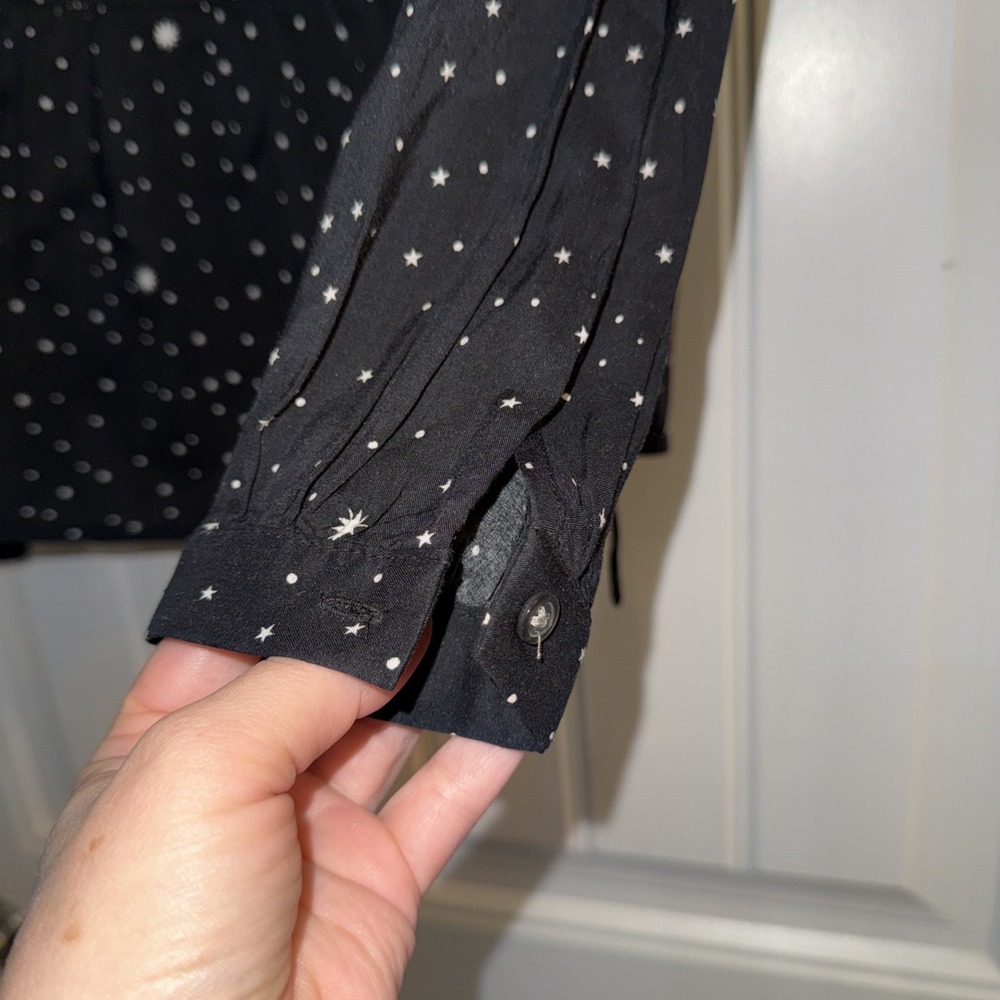 Gap Celestial V Neck Wrap Long Steve Blouse Black & White Stars XS Womens  NWT - Picture 4 of 5